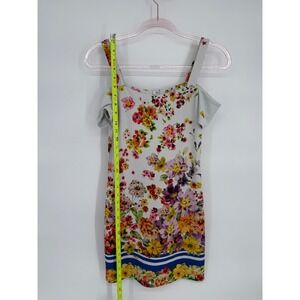 Cps Womens Floral Print Cold Shoulder Bodycon Dress Blue Stripe Hem Size S